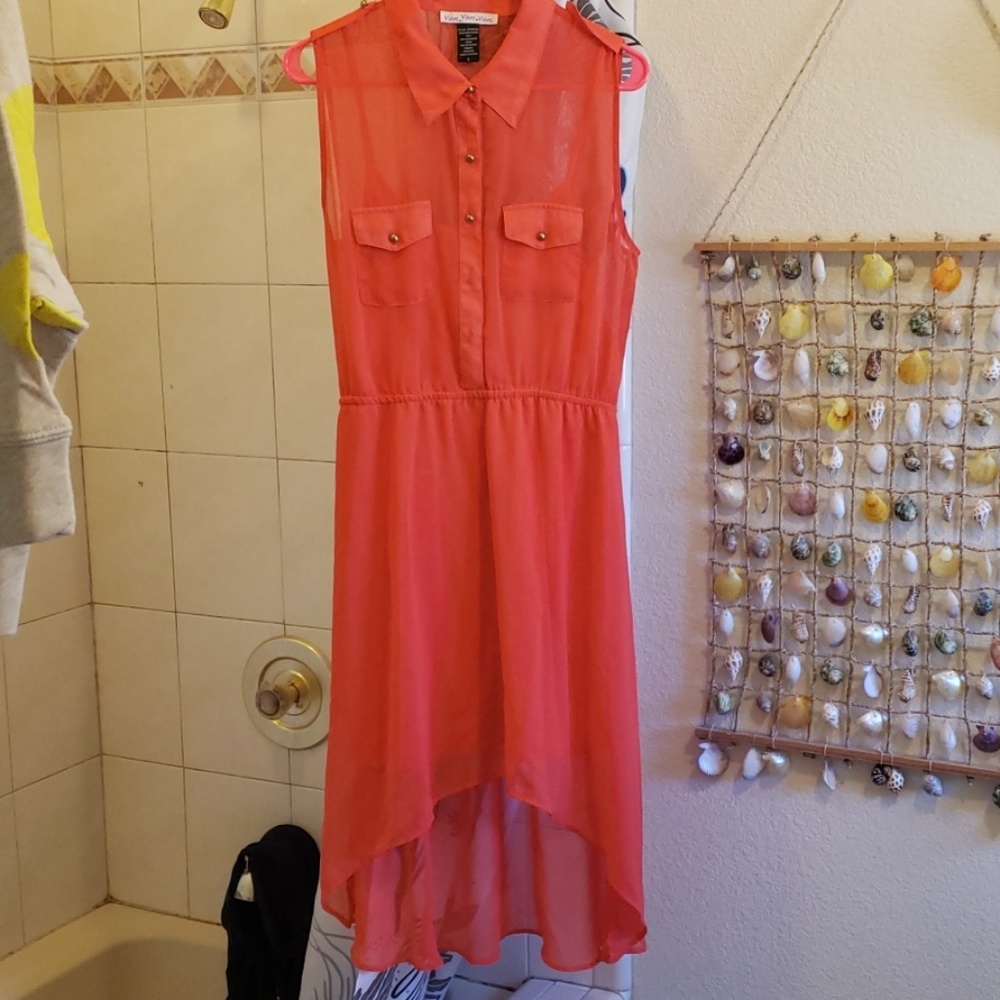 Coral Pink High-Low Tank Dress